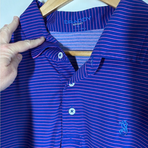 B Draddy Sport Shirt Men's XL Pink Blue Striped Golf Polo Performance Stretch - Picture 5 of 9